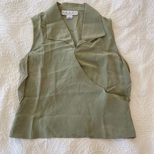 Grace Collection size 8 100% Silk Green 90s Faux Wrap Top